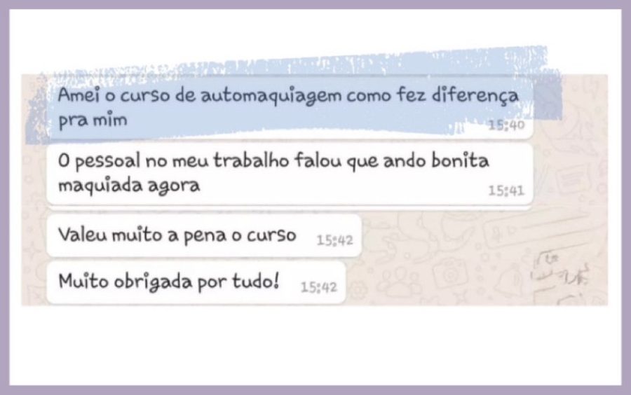 Mensagem de aluna contando o resultado no trabalho