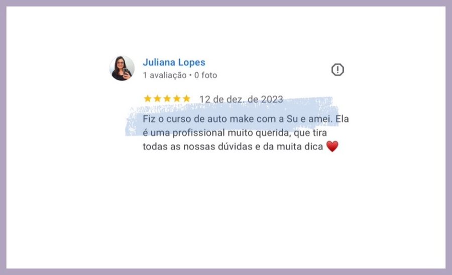 Mensagem de aluna sobre o curso